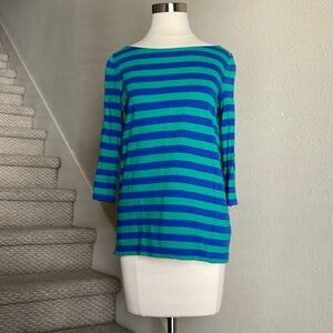 Lilly Pulitzer Sz M Cassie Women's Blue Green 3/4 Sleeve  Striped Shirt